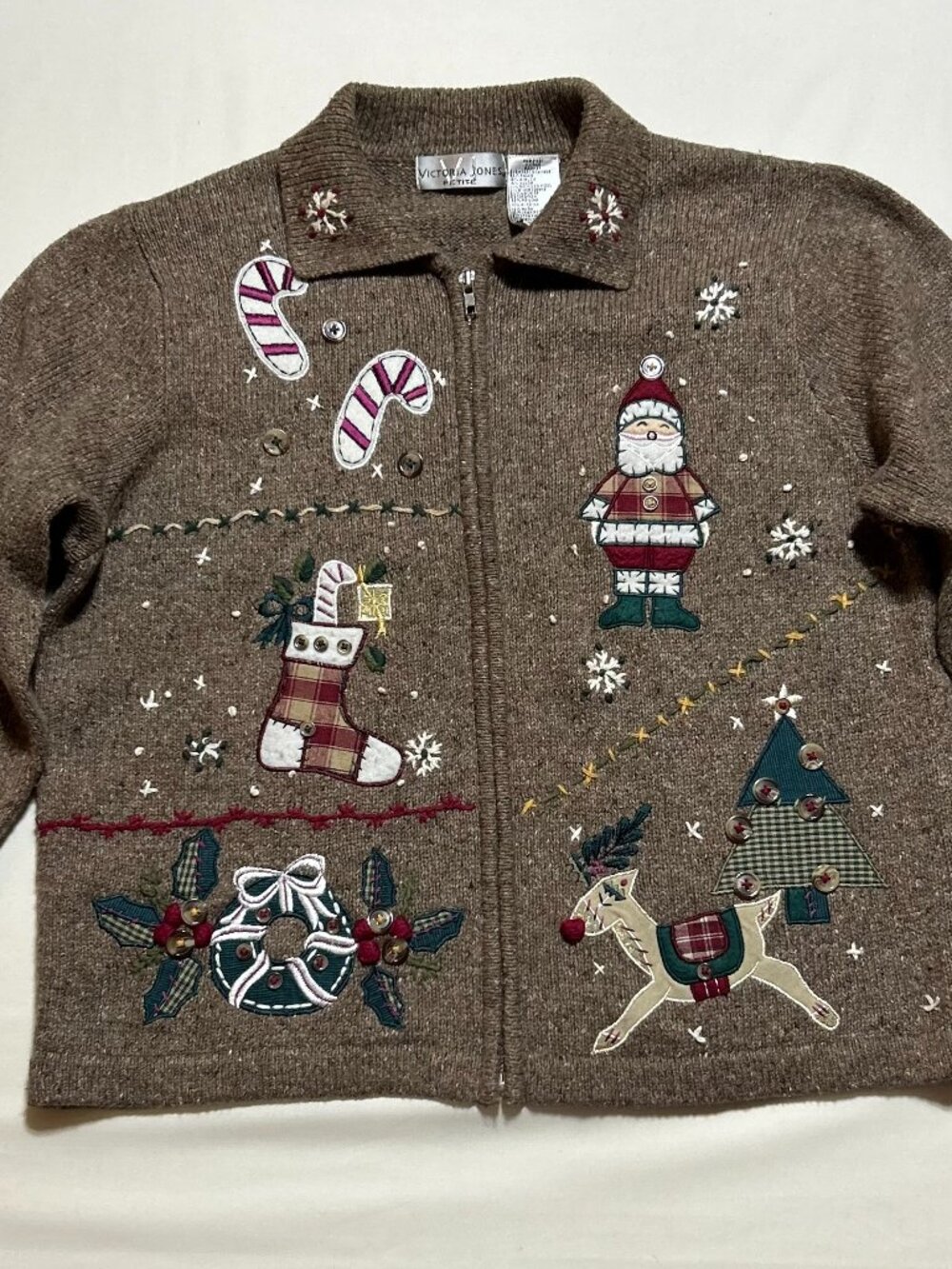 Vintage Victoria Jones Christmas Sweater; Petite Large; Brown; grannycore; y2k